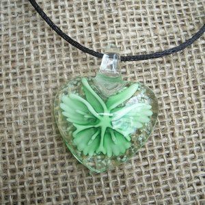 Glow in the Dark Murano Glass Butterfly Heart Necklace